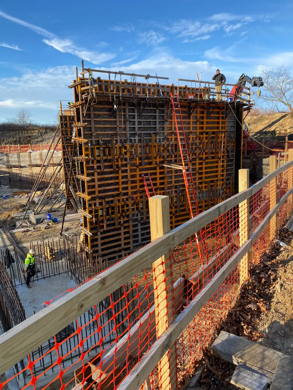 Rebar and formwork for 27-foot walls in Lloyd Harbor, NY